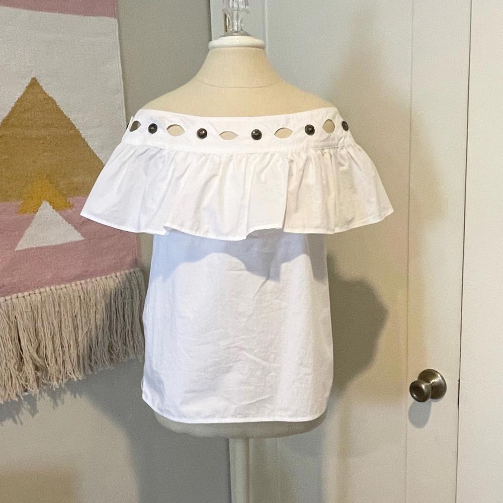 NWT- J.Crew- Cut-Out Off-Shoulder Shirt- Women's Size Small